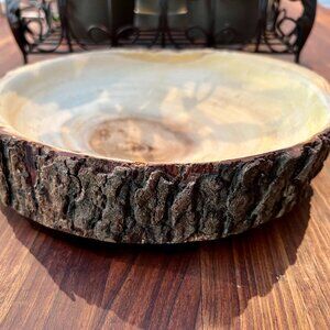 Acacia Bark Slab Shallow Bowl